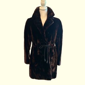 GUCCI Vintage Emilio Gucci Sheared Mouton Fur Mid Length Coat with Belt Tie